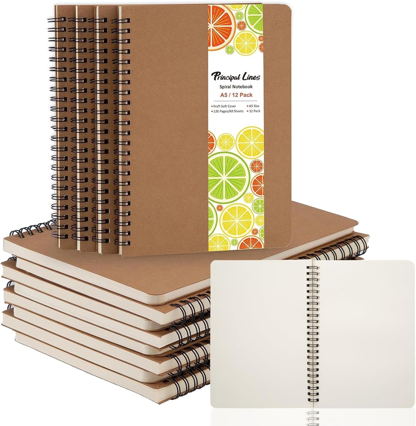 12 Pack Unlined Spiral Notebook- A5 Blank Journal, Unlined Notebook, Soft Cover Kraft Journal for Drawing, Writing, Office Supplies, School Supplies- 60 Sheets/120 Pages- 8.2 x 5.8