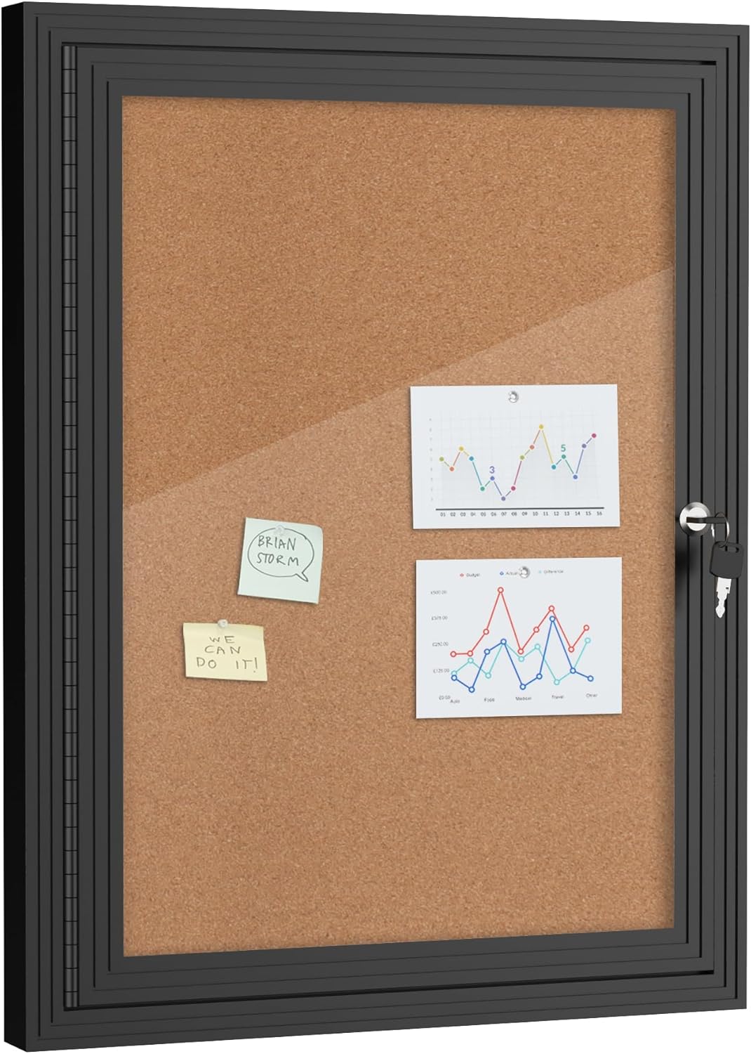 26"x20" Enclosed Bulletin Board, Outdoor Lockable Weather-Resistant Aluminum Cork Noticeboard for School & Office, Silver Frame w/Black Flet