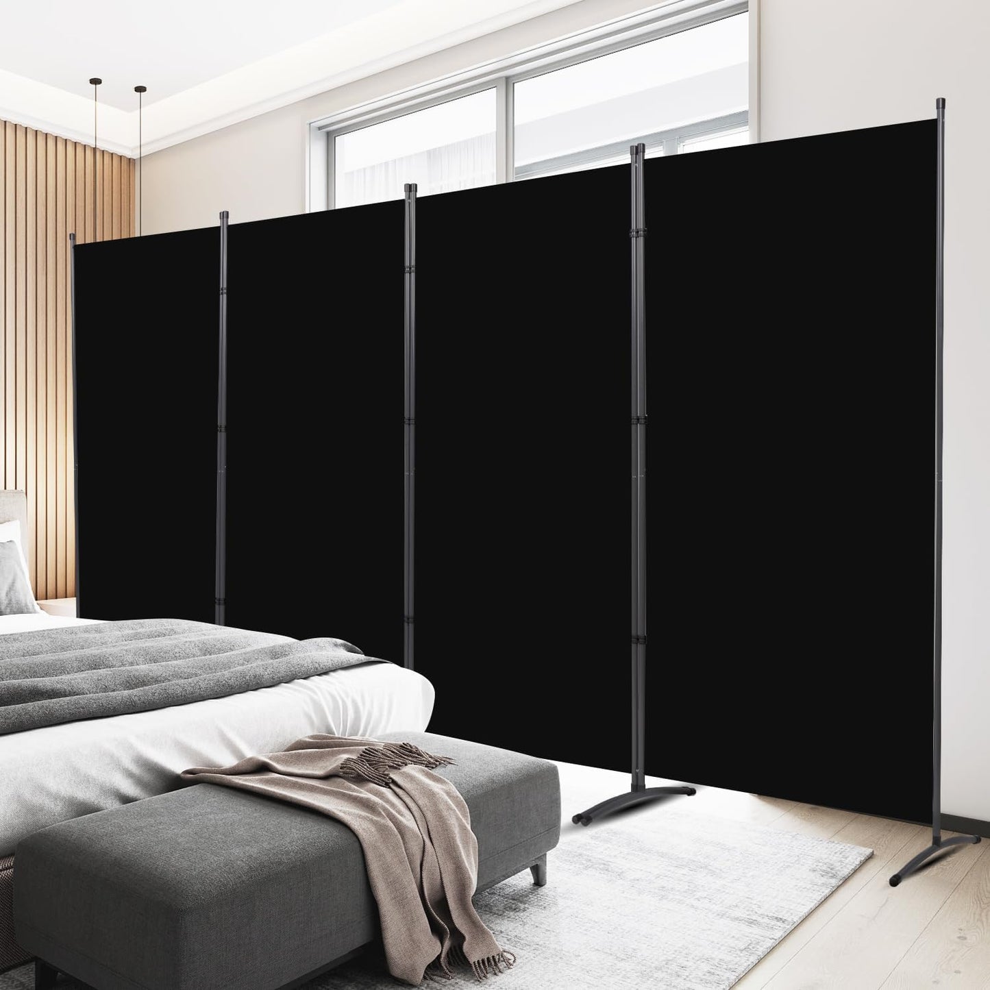 Room Divider 6FT Folding Privacy Screens, Partition Room Dividers w/Freestanding Design, Portable Wall Divider for Room Separtation, Fabric Screen Panel for Home Office Dorm (Black, 4 Panel)
