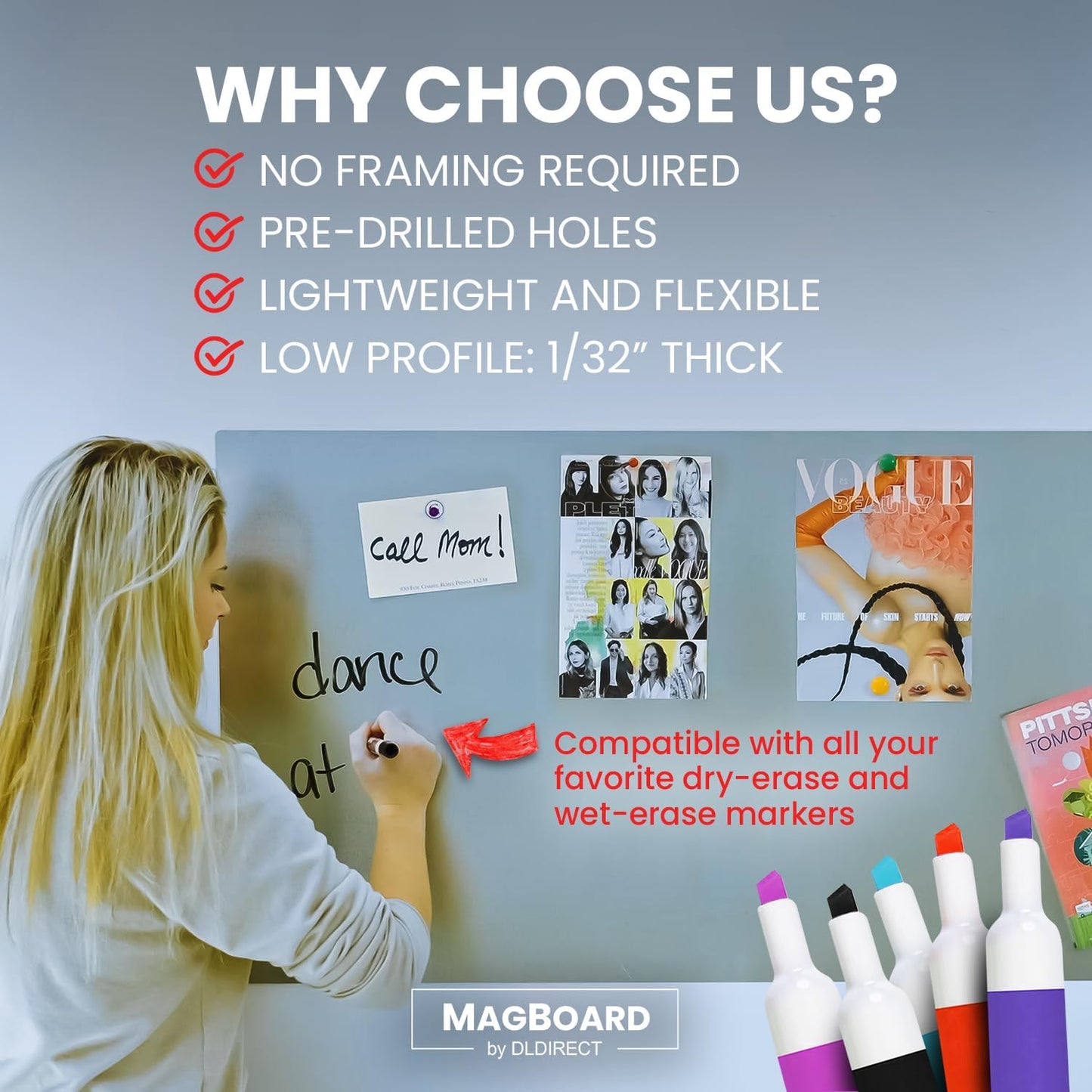 Diamond Life Magnetic Board - Memo & Vision Board for Home, Office, and Classroom - Magnet Board for Kids - Command Strips Included (Silver 24"x36")