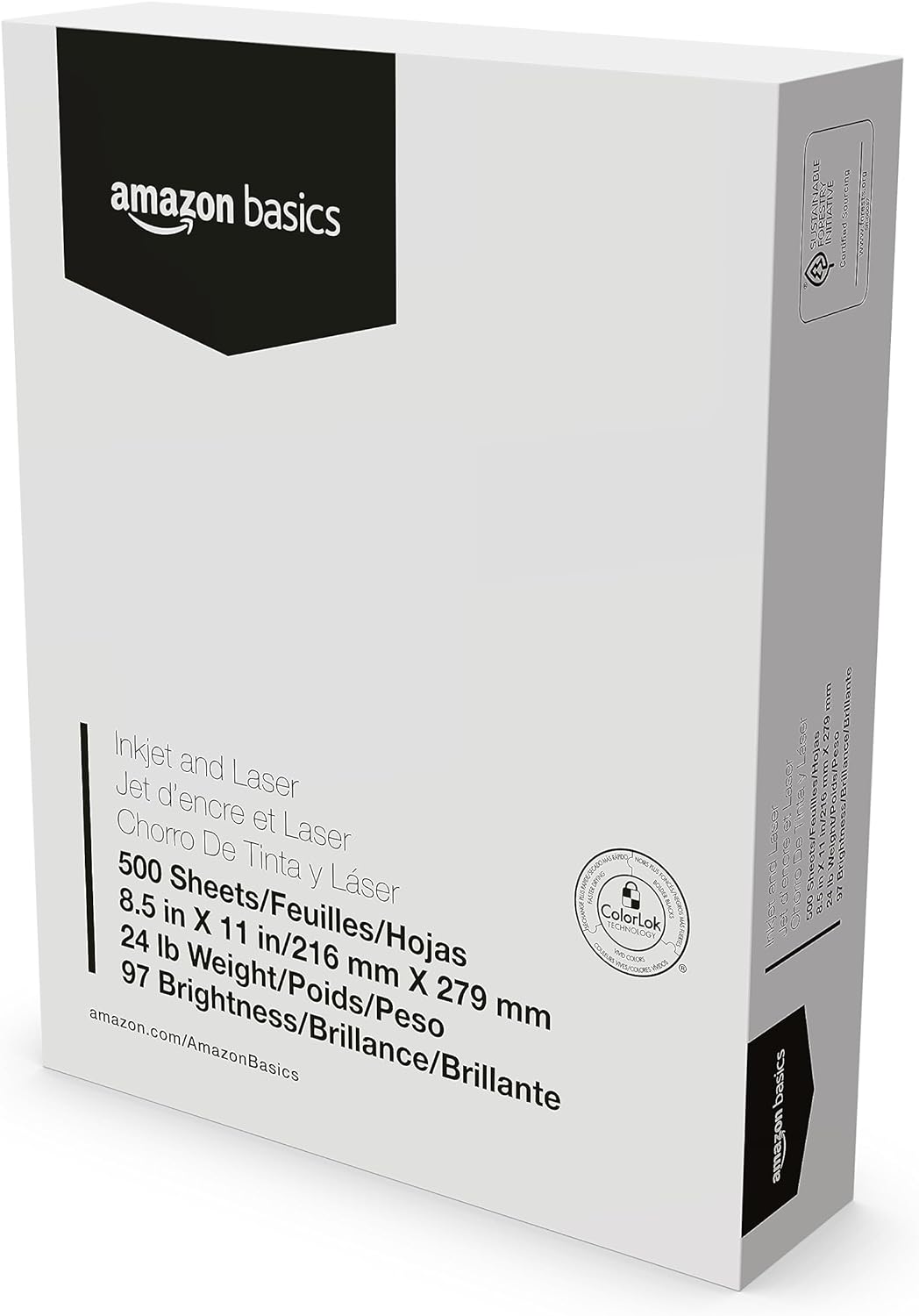 Amazon Basics Multipurpose Copy Printer Paper, 8.5-x-11-inch, 24lb, 1500 Sheets (3 Packs of 500), 97 Bright, White
