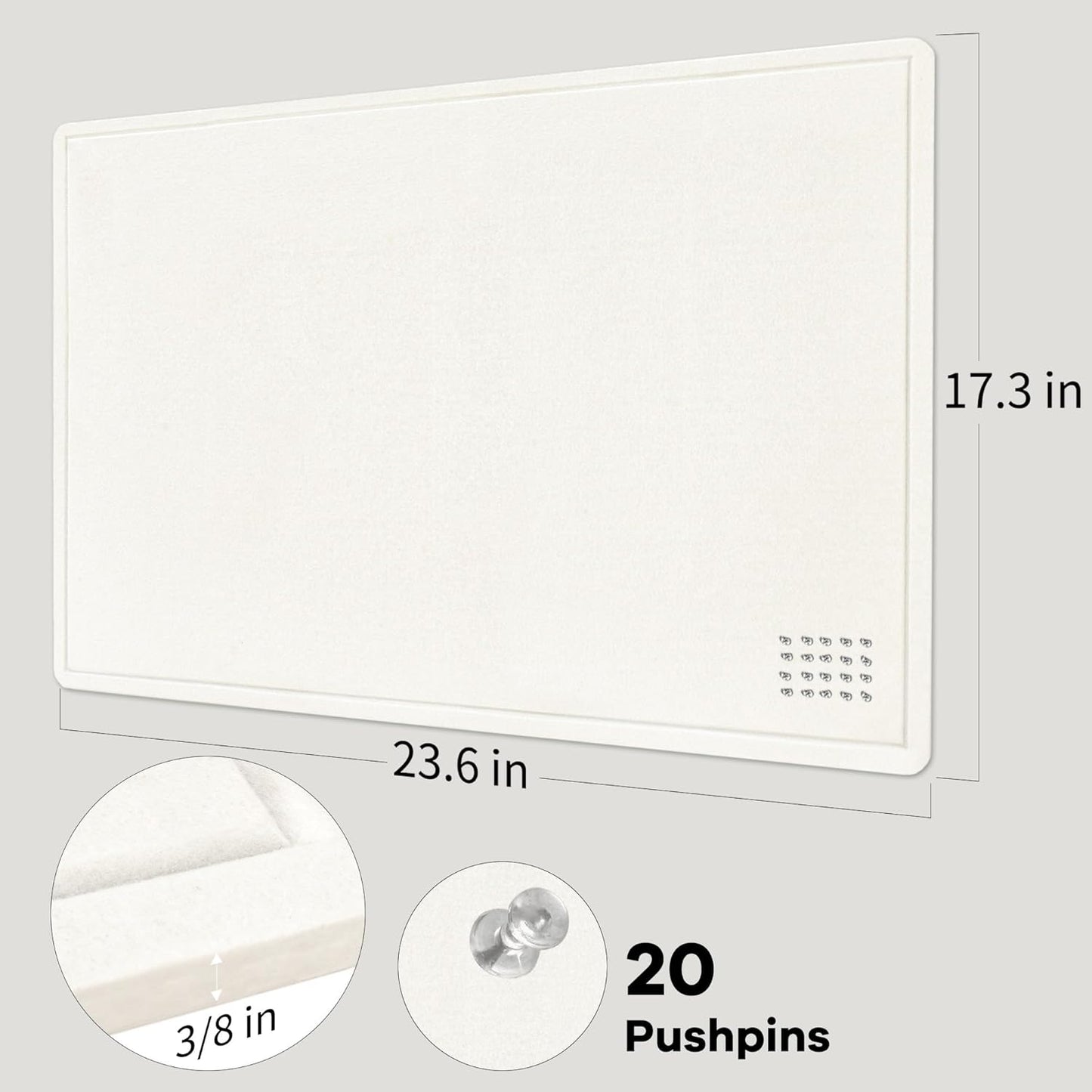 Bulletin Board, 24 x 18 inches Felt Board Decorative Pin Board, Cork Board Alternative for Wall, Foldable Photo Board Self-Adhesive Vision Board Mood Board with 20 Pushpins - White