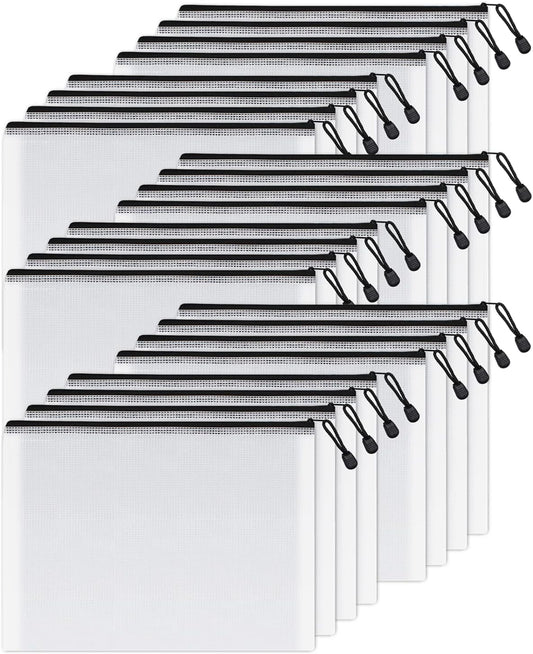 SUNEE Mesh Zipper Pouch 10x14 in (Black, 24 Packs), Extra Large Water-Resistant Zip Bag for School Office Supplies, Puzzles & Games Organizing Storage