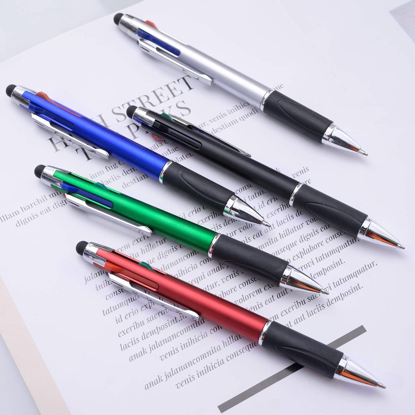 MiSiBao 4-Color Ballpoint Pen Multi Colored Pens in One Medium Point (1.0mm) Touch Screen Stylus, 5-Count