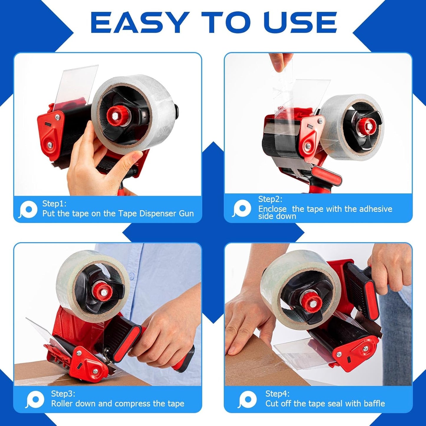 Hicarer 6 Pcs 3 Inch Packing Tape Gun Heavy Duty Tape Dispenser Non Slip Silicone Handle Portable for Shipping, Moving, Carton and Box Sealing