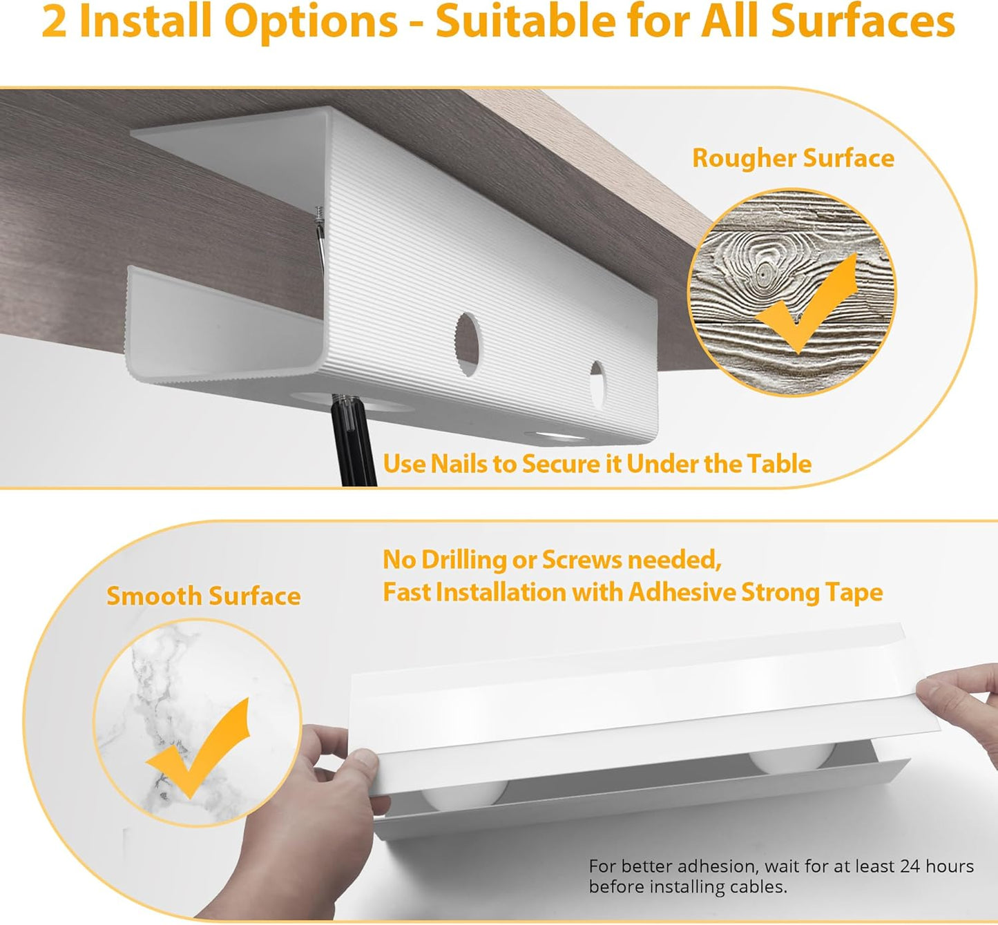 ZhiYo 2 Pack Large Capacity Cable Management Tray, Under Desk Cable Tray 31.5in(2X L15.7in), PVC Standing Desk Cord Management Ideas, Cable Organizer for Office and Home - White