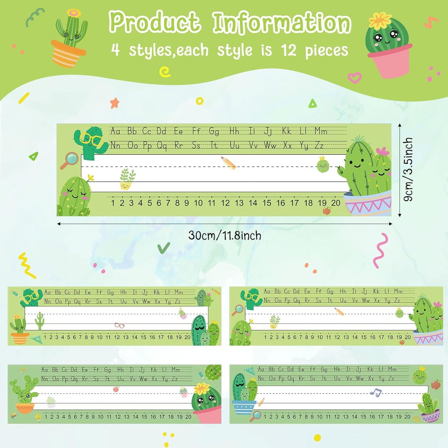 Outus 48 Pcs Cactus Name Tags Label Cactus Cutouts Nameplate for Classroom School Name Tags for Desk Decor for Kids Preschool Bulletin Board(Cactus)