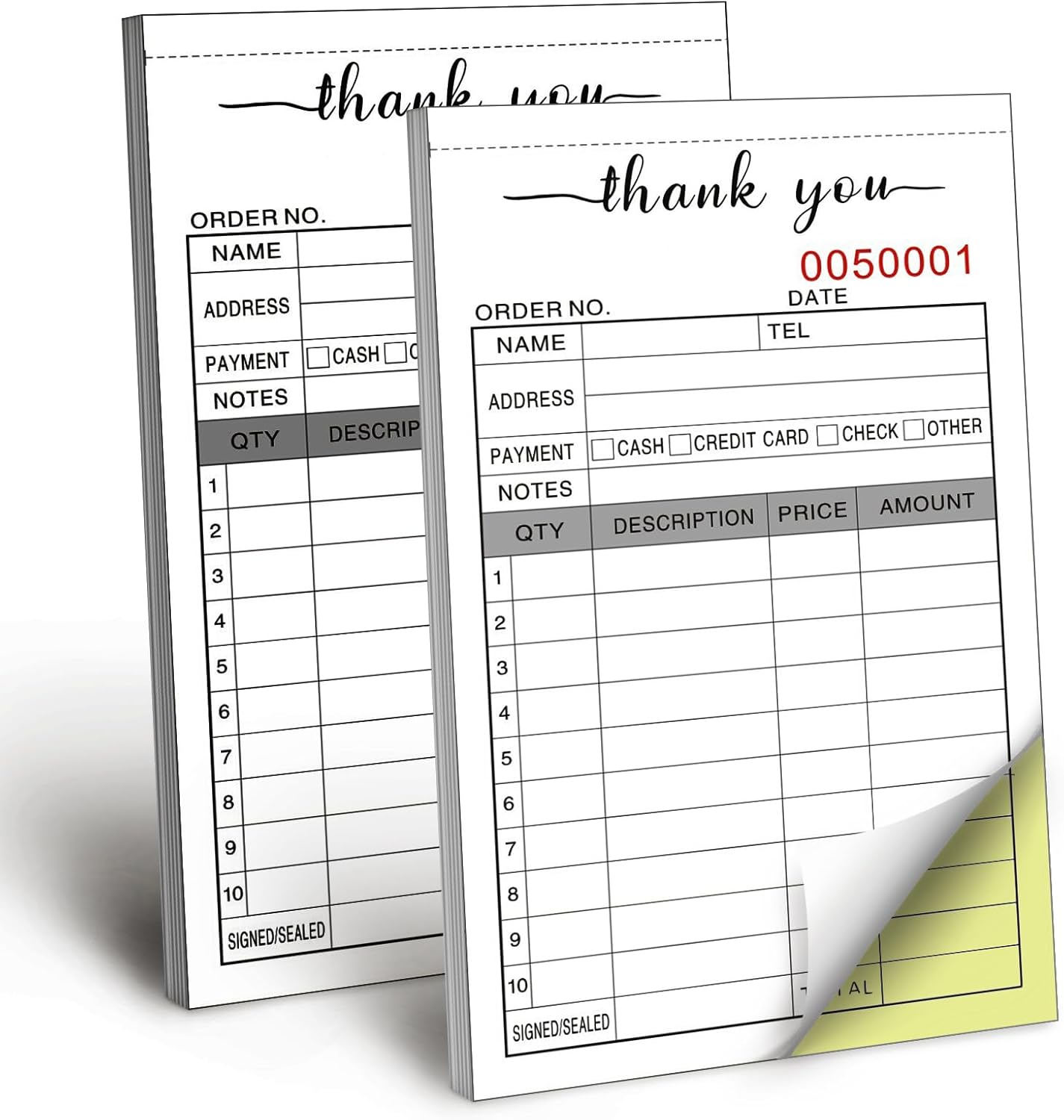 Thank You Receipt Book, 3.4x5.5" Handheld 2-Part Carbonless Sales Invoice Book, Invoice Pad with Cardboard for Small Boutique Business, (50 Sets * 2 Pack)