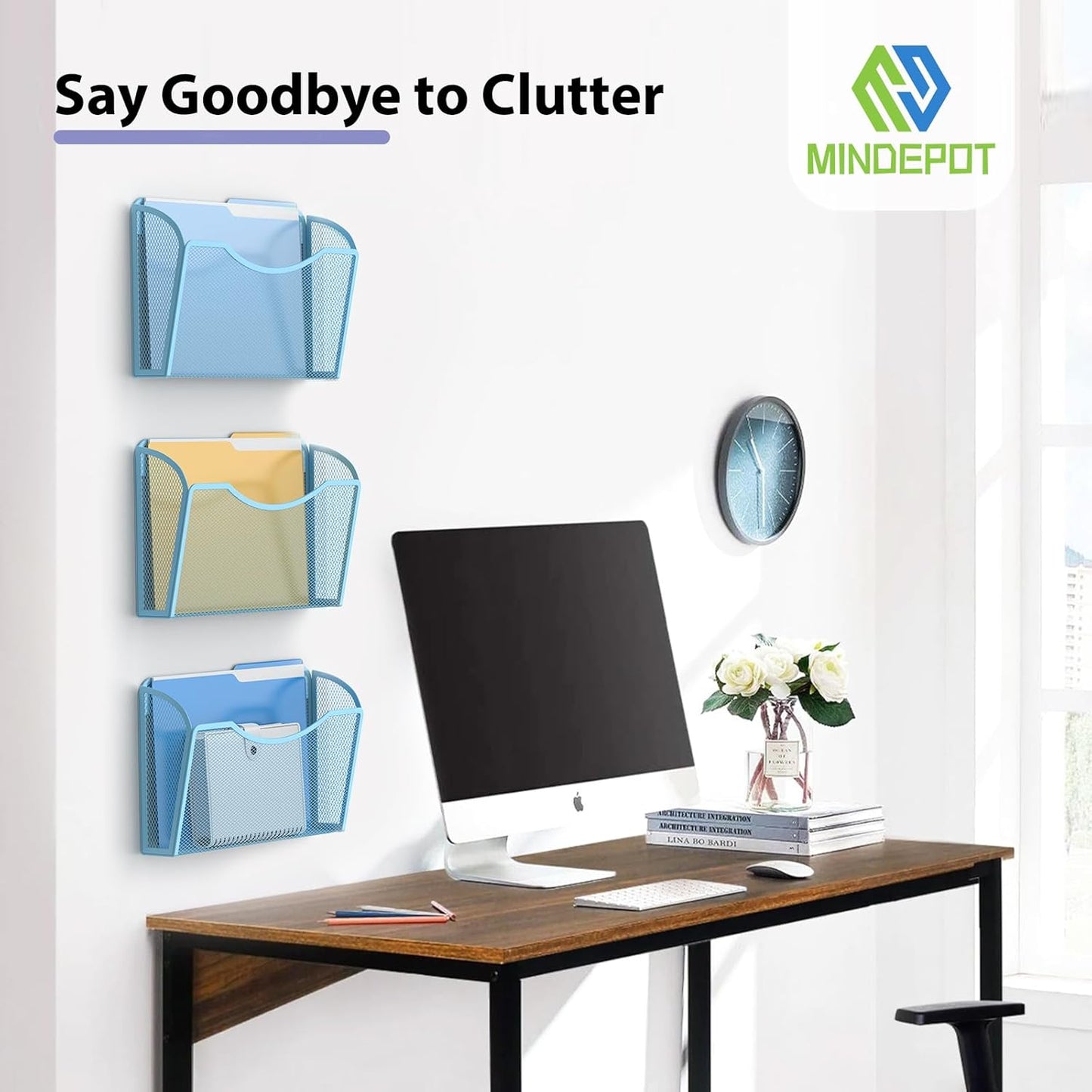 Wall File Organizer,Hanging Wall Mounted File Folder Binder Holder Mail Organizer for Office,Home and School Supplies