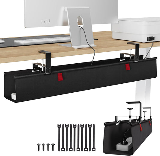 KEEGH Large 36" Under Desk Cable Management Tray - Under Desk Cord Organizer - Clamp/Screw Mount - Support Upto 70lbs - Fabric Wire Management - Gaming/PC Cable Raceways - Cord Hiders for Office/Home