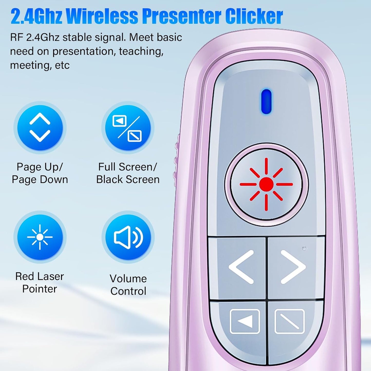 Presentation Clicker Wireless Presenter Remote Clicker, USB C PowerPoint Clicker for Presentation with Laser Pointer, RF 2.4GHz Computer Pointer Clicker Slide Advancer for Mac