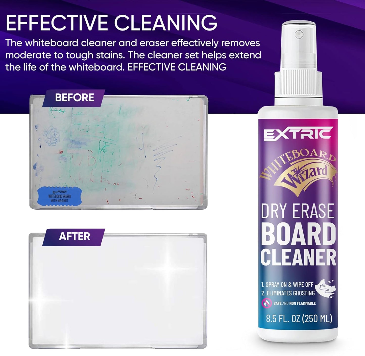 EXTRIC Whiteboard Cleaner 8.5 oz Dry Erase Board Cleaner, White Board Cleaning Spray 3 Pack Dry Erase Spray