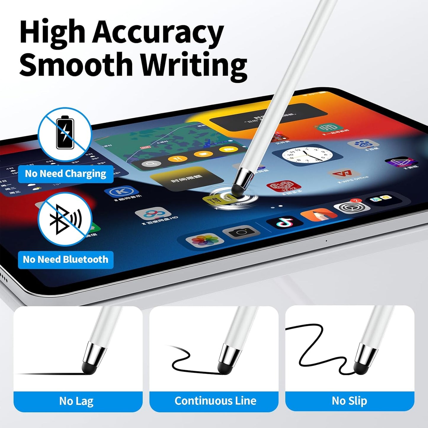 Stylus Pen for Touchscreen,5 PCS Stylus,Stylus 2-in-1 High Sensitivity Precision Suitable for Touch Screens of iPhone/ipad/Android Tablet(White)