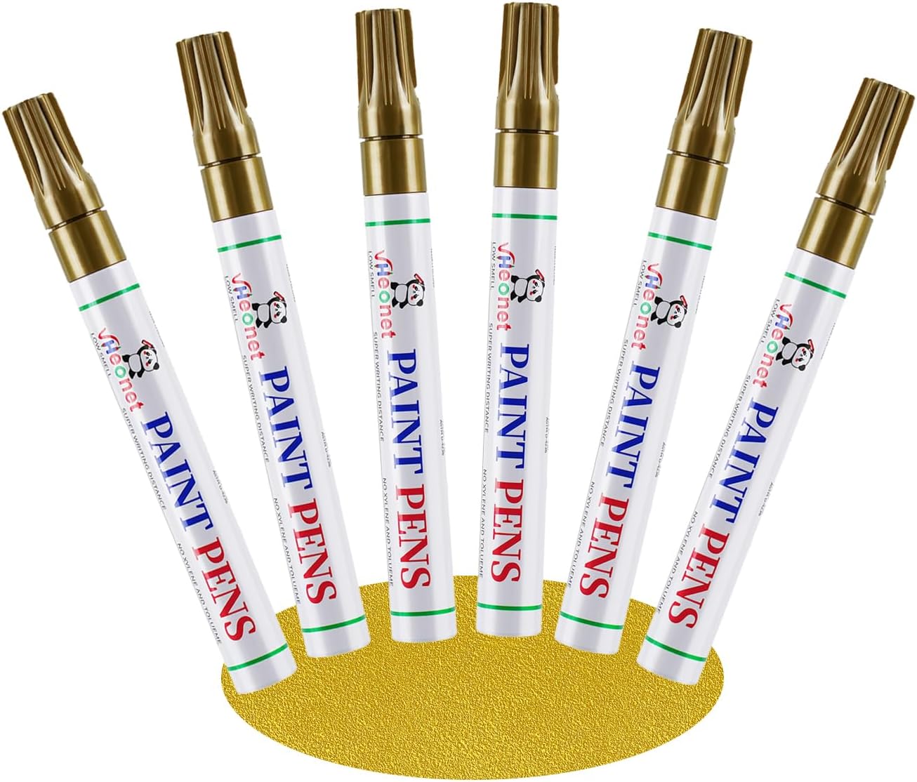 Gold Paint Pens marking pens Permanent Markers - 6 Pack Oil Based Waterproof Markers for Tire, Rubber,Wood, Rocks, Metal, Canvas,Plastic, Dark Surface,Craft office Supplies,Medium Point