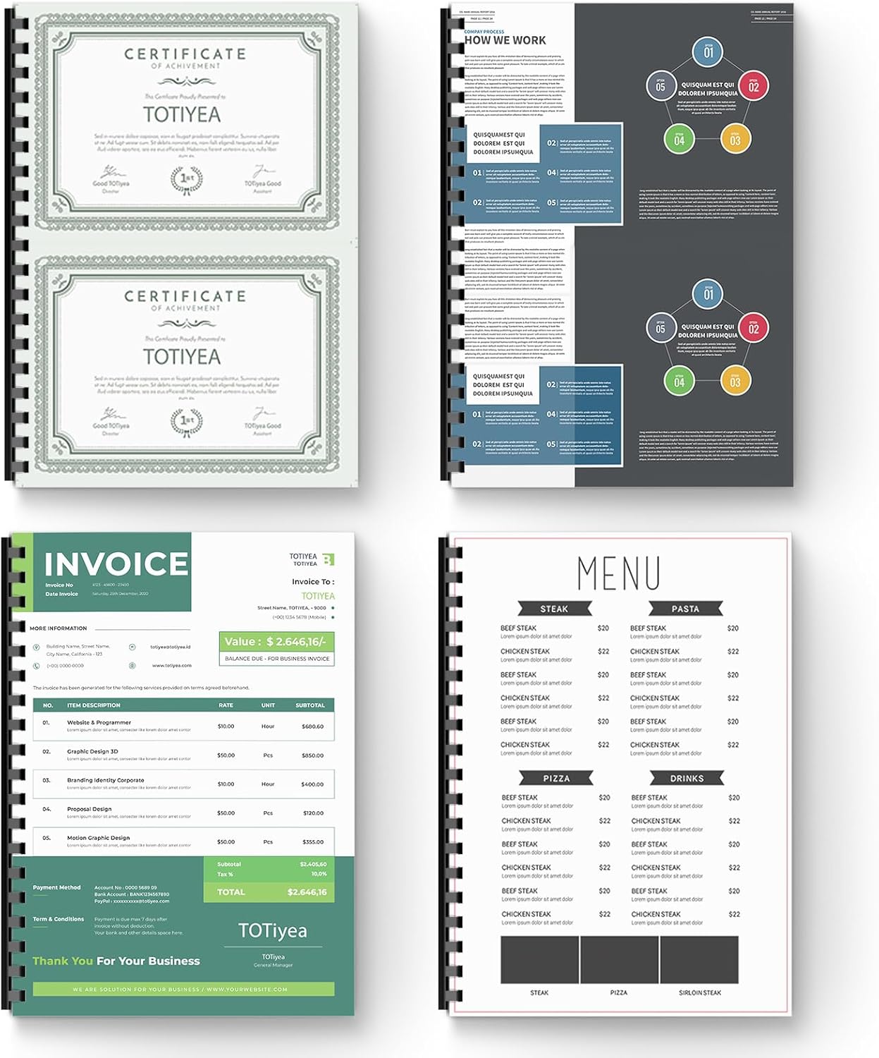 TOTiyea 100 Pack Plastic Comb Binding Spines,3/8 Inch Diameter,60 Sheet Capacity,Letter Size (8.5x11 Inches) Black Binding Combs