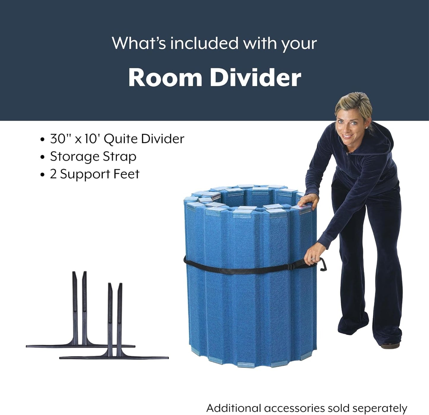 Children’s Factory 30" x 10' Quiet Divider With Sound Dampening Panels, Freestanding Room Divider Wall, Blueberry