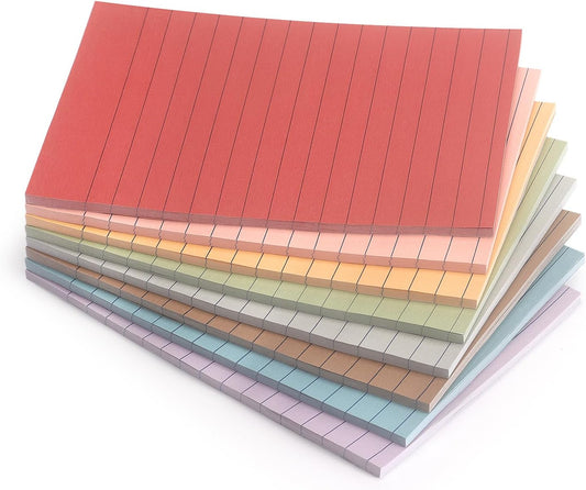 4x6 Inch Lined Sticky Notes, 8 Pack, Vintage Colors, Premium Self-Adhesive Notepads, Large Sticky Pads for Office, School & Home Use, Easy to Use, Reusable & Removable