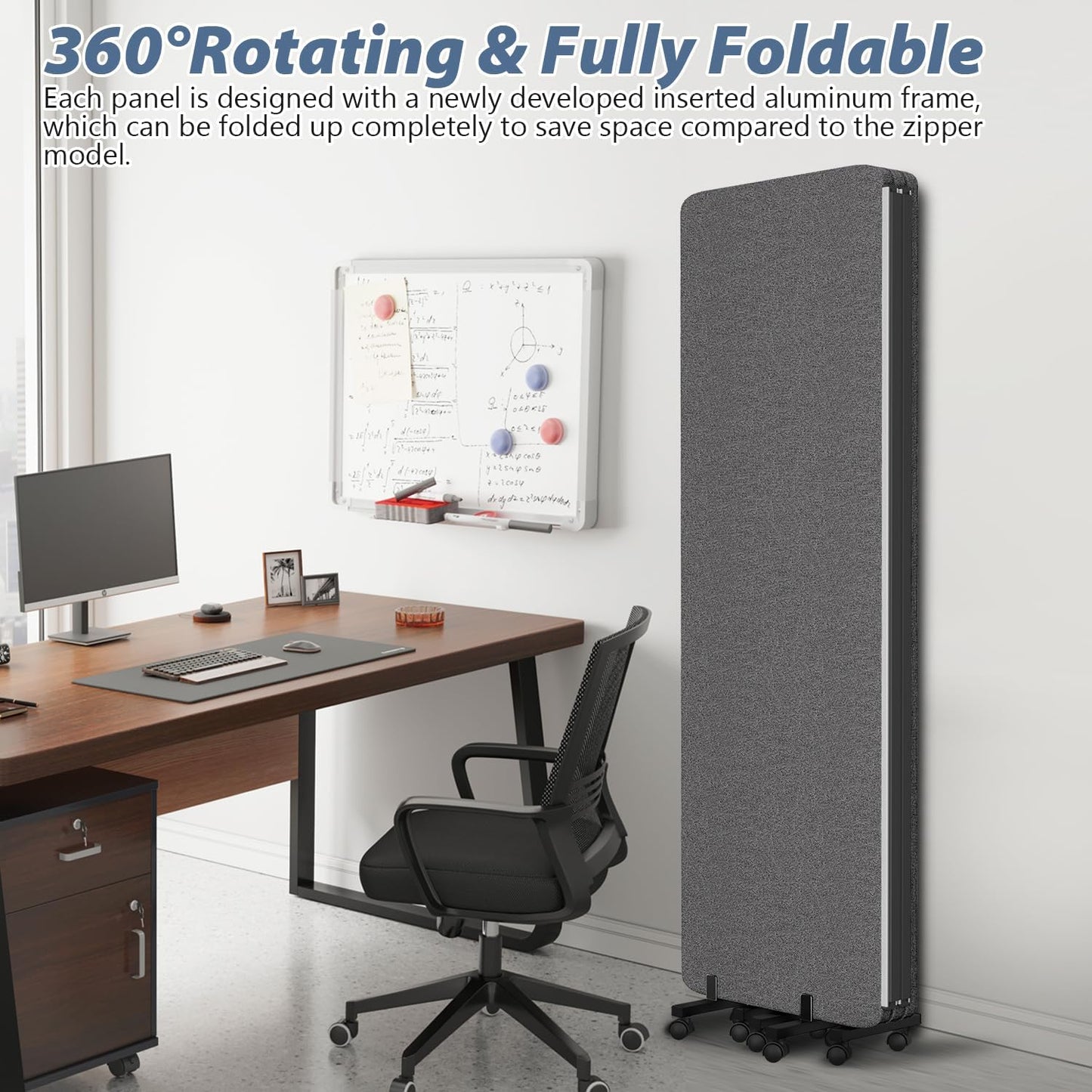 Acoustic Room Divider Privacy Panel with Wheels, 4 Panel Soundproof Room Divider (Aluminum Frame) for Room Partition, Folding Room Dividers Separation Office Cubicle Wall Sound Proof Partition Divider