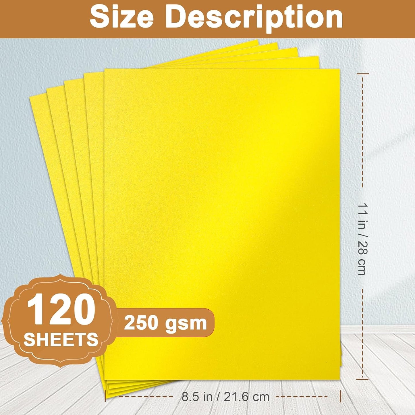 120 Sheets Solar Yellow Shimmer Cardstock 8.5 x 11 Crafts Paper, 250gsm/92lb Premium Glossy Paper Card Stock for Cards Making, Greeting Cards, Wedding Invitations, Menus