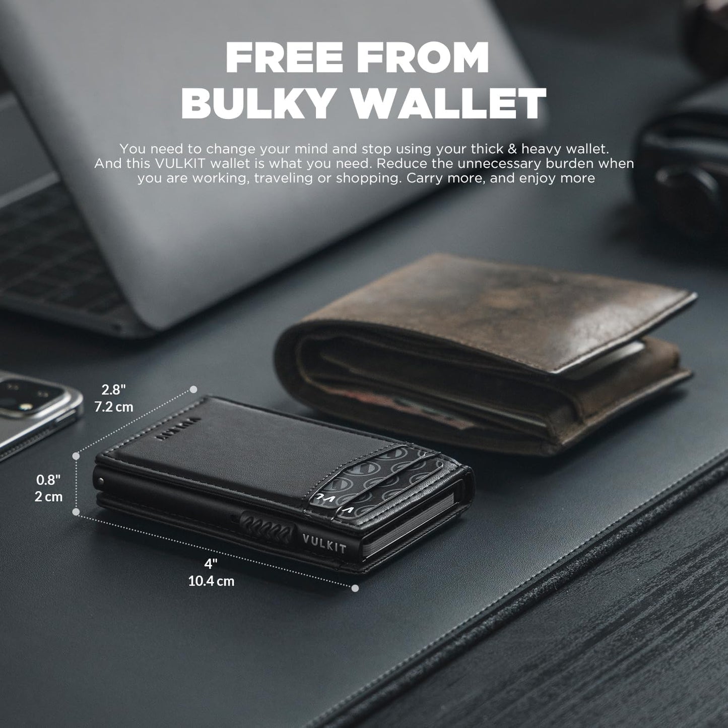 VULKIT Men's Wallet with ID Window Premium Leather Wallets RFID Blocking Minimalist Wallet Pop Up Card Holder Magnetic Closure