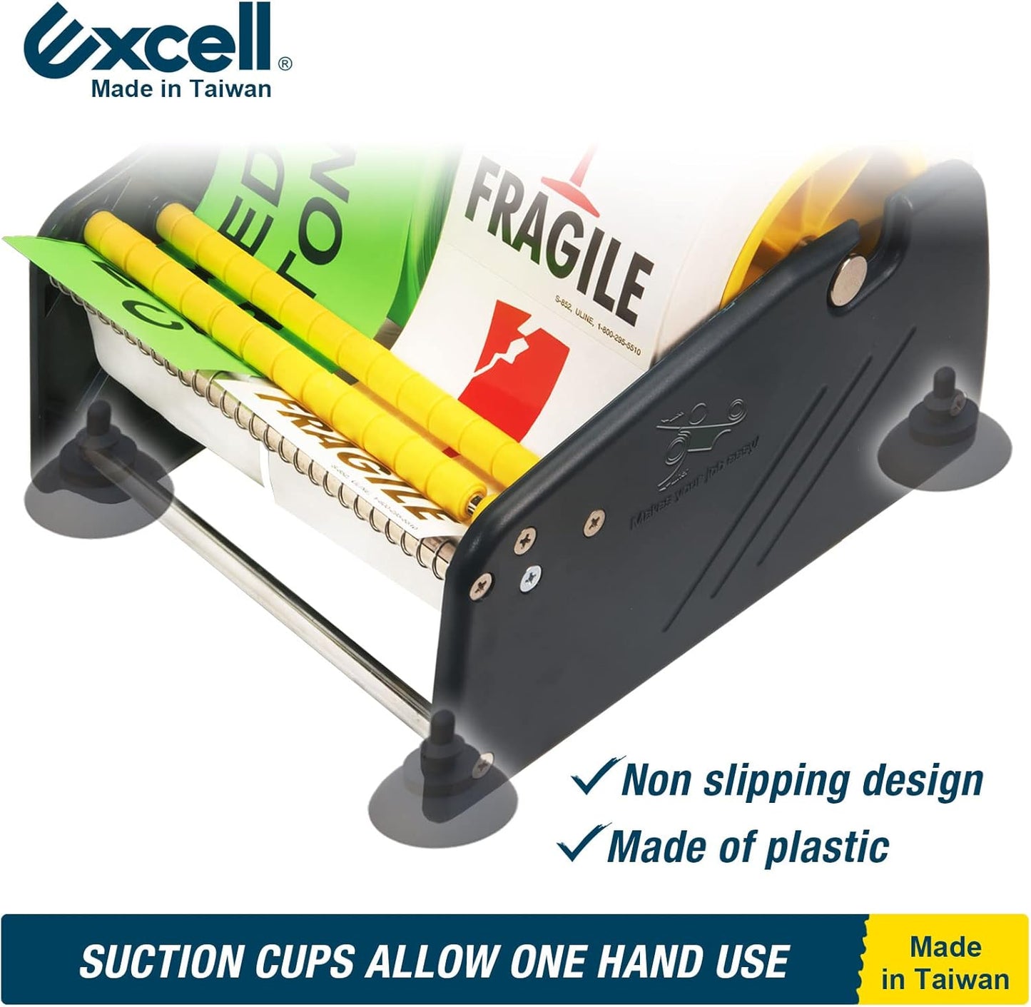 Excell LD-619 Economy Lightweight Table Label Dispenser (6.5 Inch Wide) Adjustable Sticker Roll Holder Dispenser for Home, Office, Retailer Stores and Warehouses Shipping Supplies (6.5 Inch)