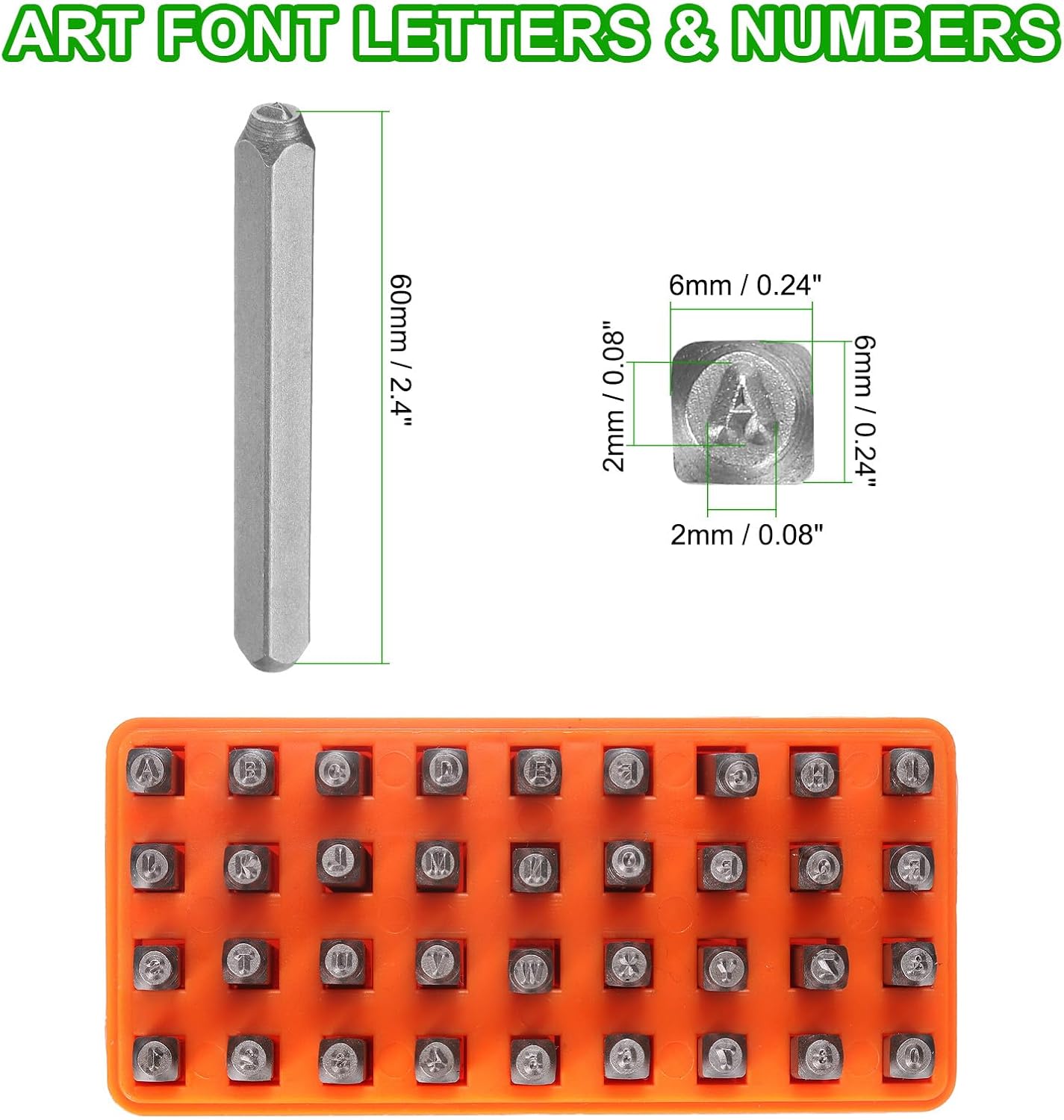 HARFINGTON 36pcs Metal Stamping Kit 5/64" (2mm) Steel Uppercase Letter and Number Punch Set (A-Z / 0-8 / "&" Symbol) Punch Press Tool with Case for Imprinting Metal Plastic Wood Leather