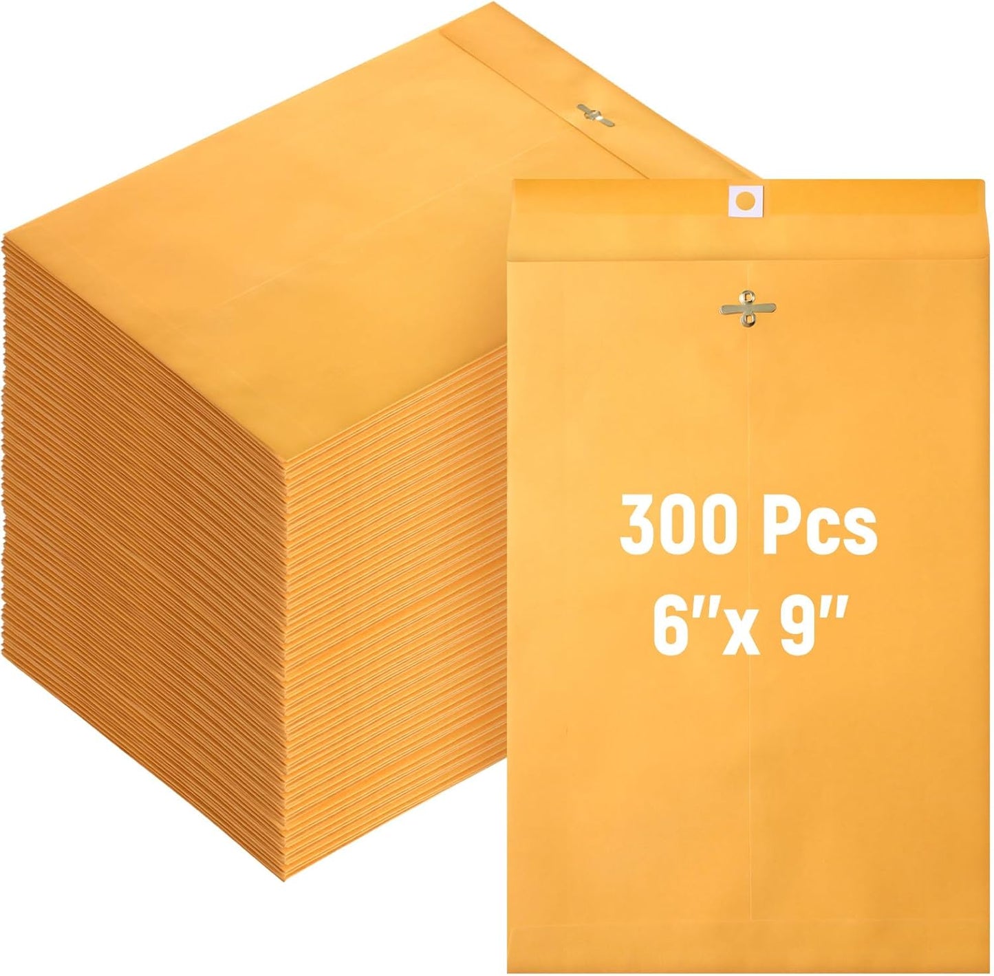 Ctosree 300 Pcs Manilla Envelopes Clasp Envelopes Bulk Brown Kraft Catalog Letter with Clasp Closure and Gummed Seal 28lb Heavyweight Paper (6 x 9 Inch)