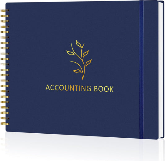 Accounting Ledger Book for Small Business & Personal Use, Horizontal Expense Tracker Notebook Ledger Book for Bookkeeping, Financial Income and Expense Log Book 10.2" x 8", Dark Blue