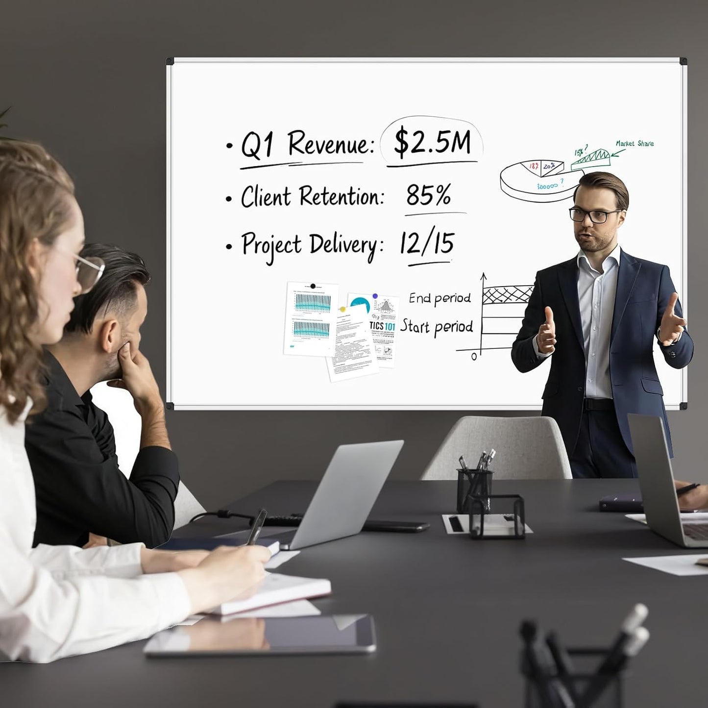 XBoard Magnetic Dry Erase Board 72 x48 Inches Wall-Mounted, 6'x4' Presentation Whiteboard with Marker Tray, Aluminum Frame White Board for School Office and Home