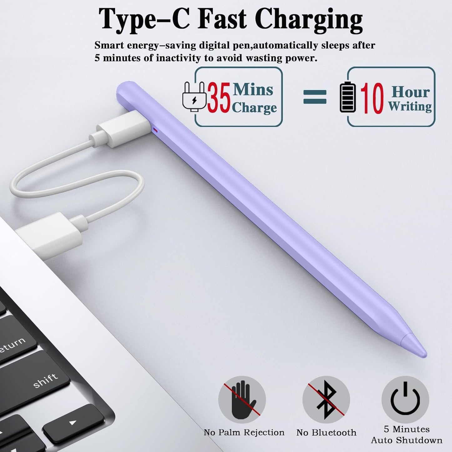 Stylus Pen for Android/iOS Tablet,Tablet Pencil with Pom Tip Rechargeable Active Stylus Pen for iPhone/Samsung/XiaoMi/Huawei/Vivo/Lenovo and Other Android Smartphones and Tablets-Purple