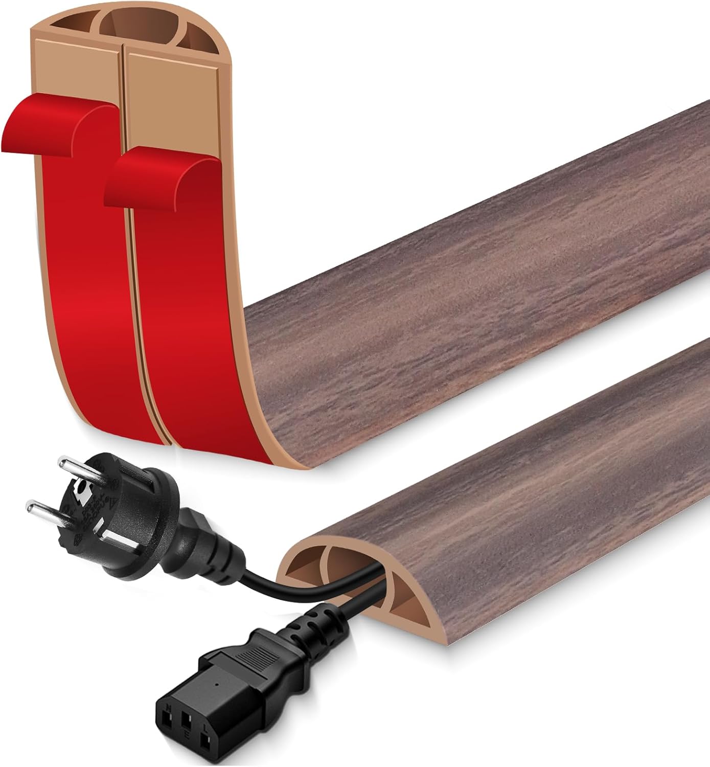 Floor Cord Cover for Wires on Floor Self Adhesive Cord Hider Floor Cable Management Wire Covers for Cords Protector Prevent Cable Trips Cord Cavity W 0.51" x H 0.31", Grayish Brown Wood, 10Ft