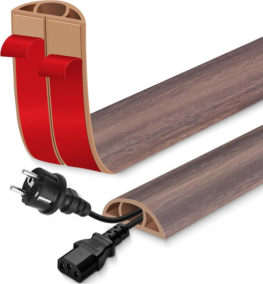 Floor Cord Cover for Wires on Floor Self Adhesive Cord Hider Floor Cable Management Wire Covers for Cords Protector Prevent Cable Trips Cord Cavity W 0.51" x H 0.31", Grayish Brown Wood, 10Ft
