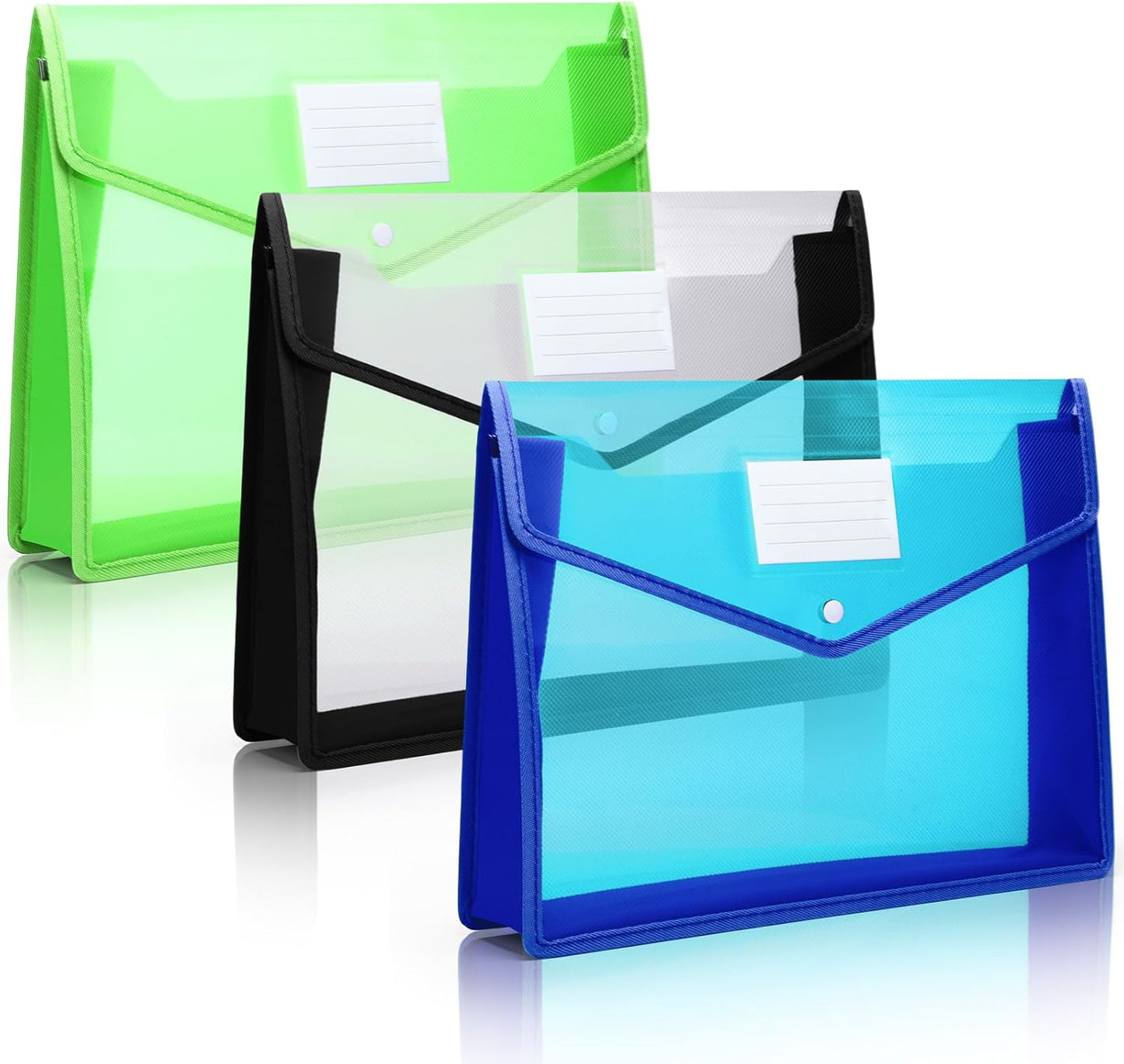 Epakh 3 Pack B4 Plastic Expanding File Folders Wallet for School Classroom Envelope File Folder Document Organizer Colorful Receipt Organizer with Snap Closure for Office (White Green Blue)