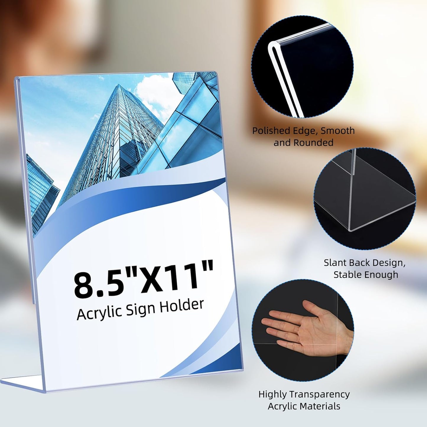 12 Pack Acrylic Sign Holder 8.5 x 11, Clear Plastic Display Stands for Tabletop, L-Shape Acrylic Stands for Flyers, Documents, Office, Restaurants, Vertical Sign Holder 8.5x11 for Desktop