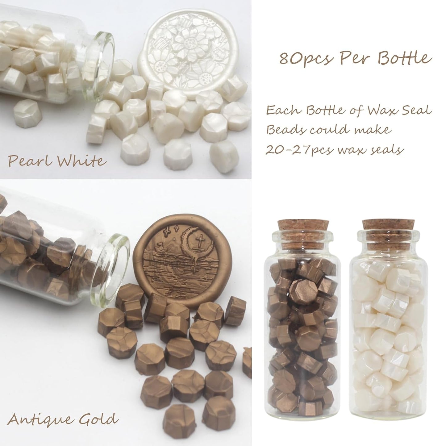 Letter Wax Seal Kit with Initial Alphabet C Wax Seal Stamp Head 3pcs, Pearl White and Vintage Gold Stamp Sealing Beads, Spoon, Metallic Gold & Silver Pen, Vintage Gift Box Set