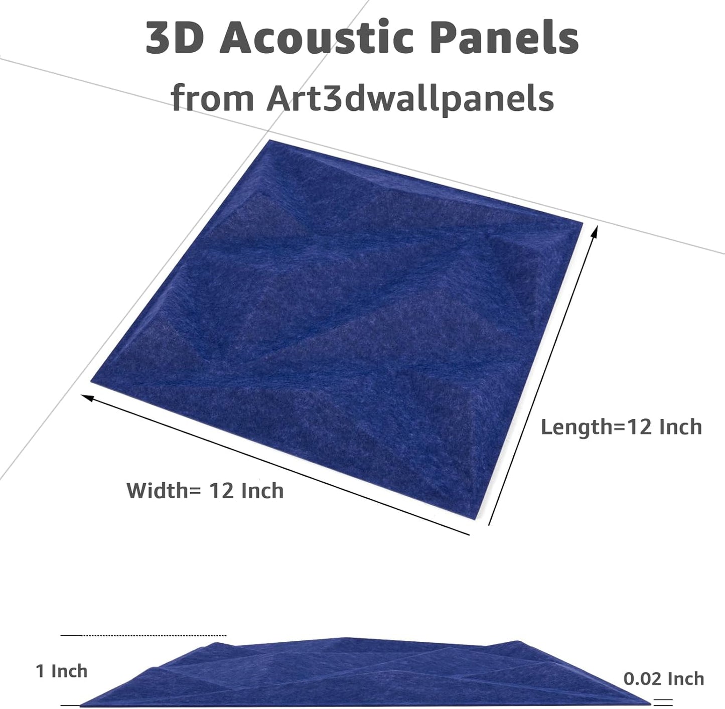 Art3dwallpanels Acoustic Panels 20 Pack Soundproof Wall Panels Sound Dampening Panels, 3D Wall Panels Sound Absorbing Panels, 12" X 12", Blue with Tape