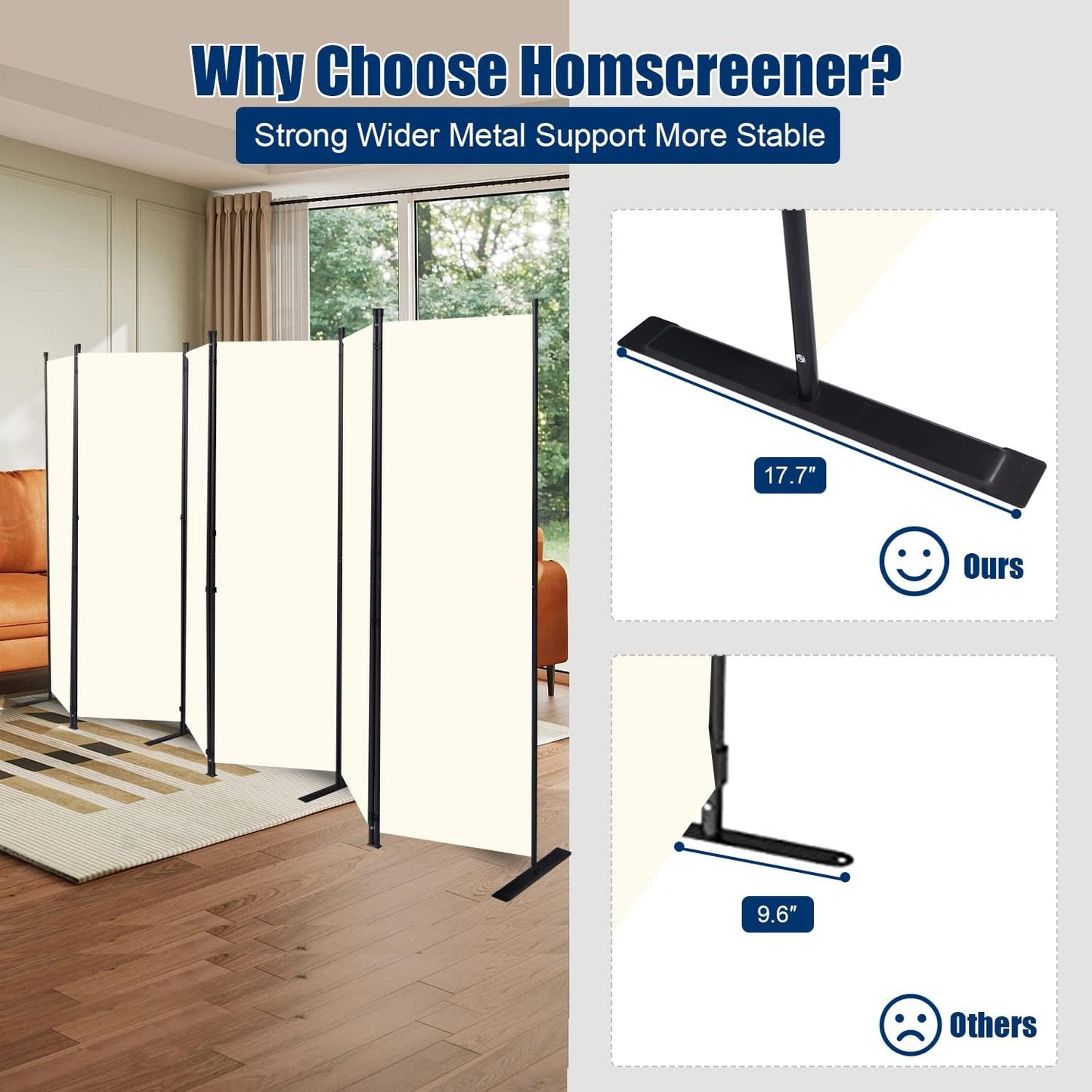 Room Divider 6FT Portable Room Dividers and Folding Privacy Screens, 132'' W Fabric Divider for Room Separation, 6 Panel Partition Room Dividers Freestanding Wall Divider Screen for Dorm Studio Office