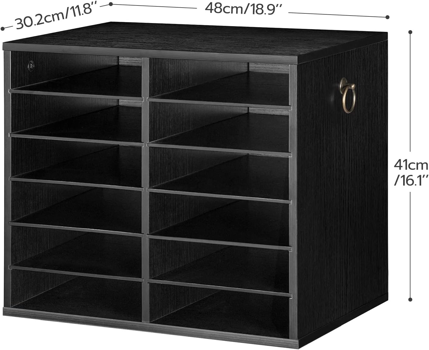 HOOBRO Literature Organizers, 12 Compartments Office Mailbox with Adjustable Shelves, Wood Countertop Literature Sorter for Office, Home, Classroom, Mailrooms Organization Black BK12WF01