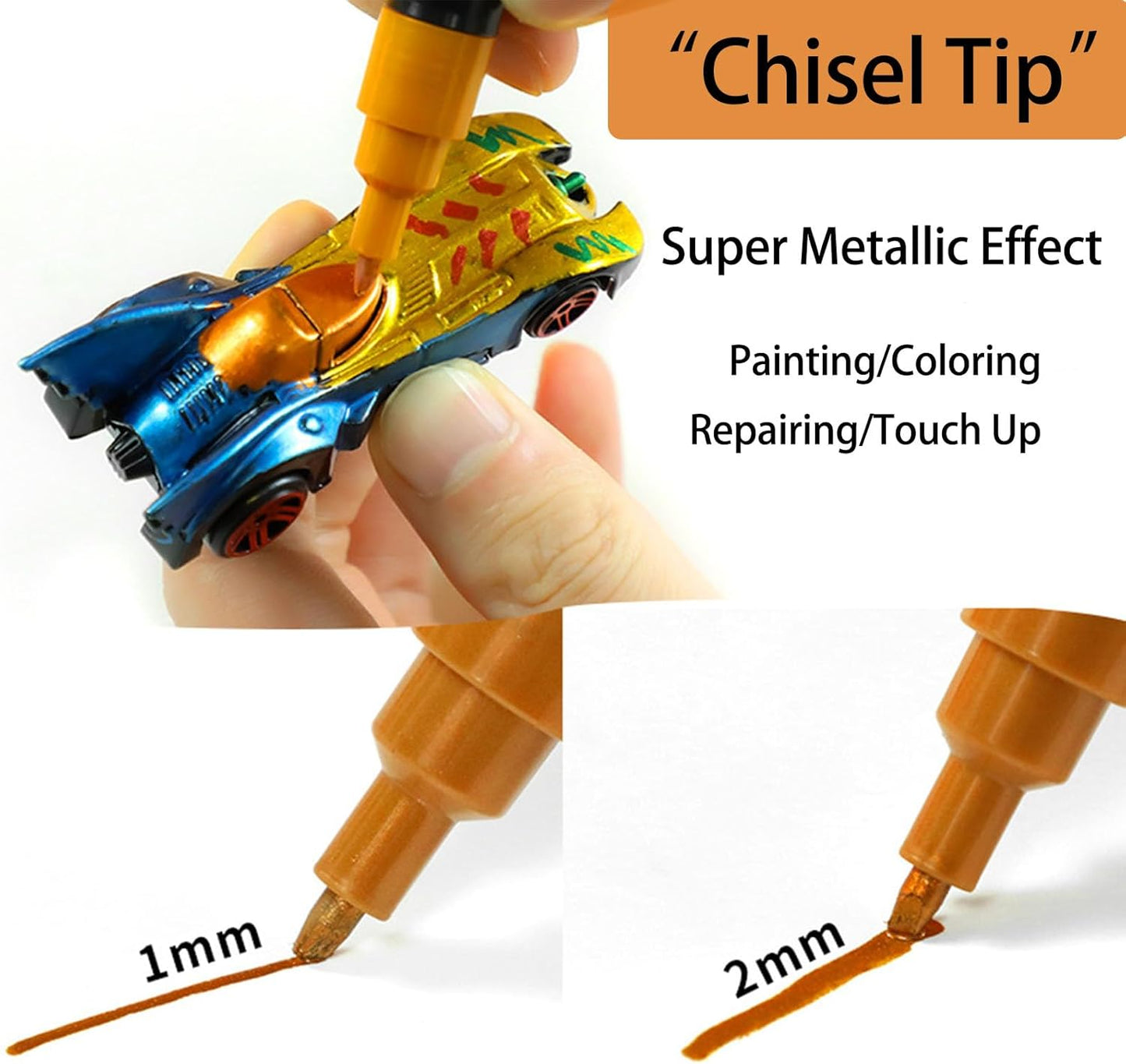 8-Color Glitter & Metallic Shimmer Acrylic Paint Markers - Chisel Tip 1-5mm, Permanent Super Golden Metallic Markers for Repairing, Model Painting, DIY Art Projects