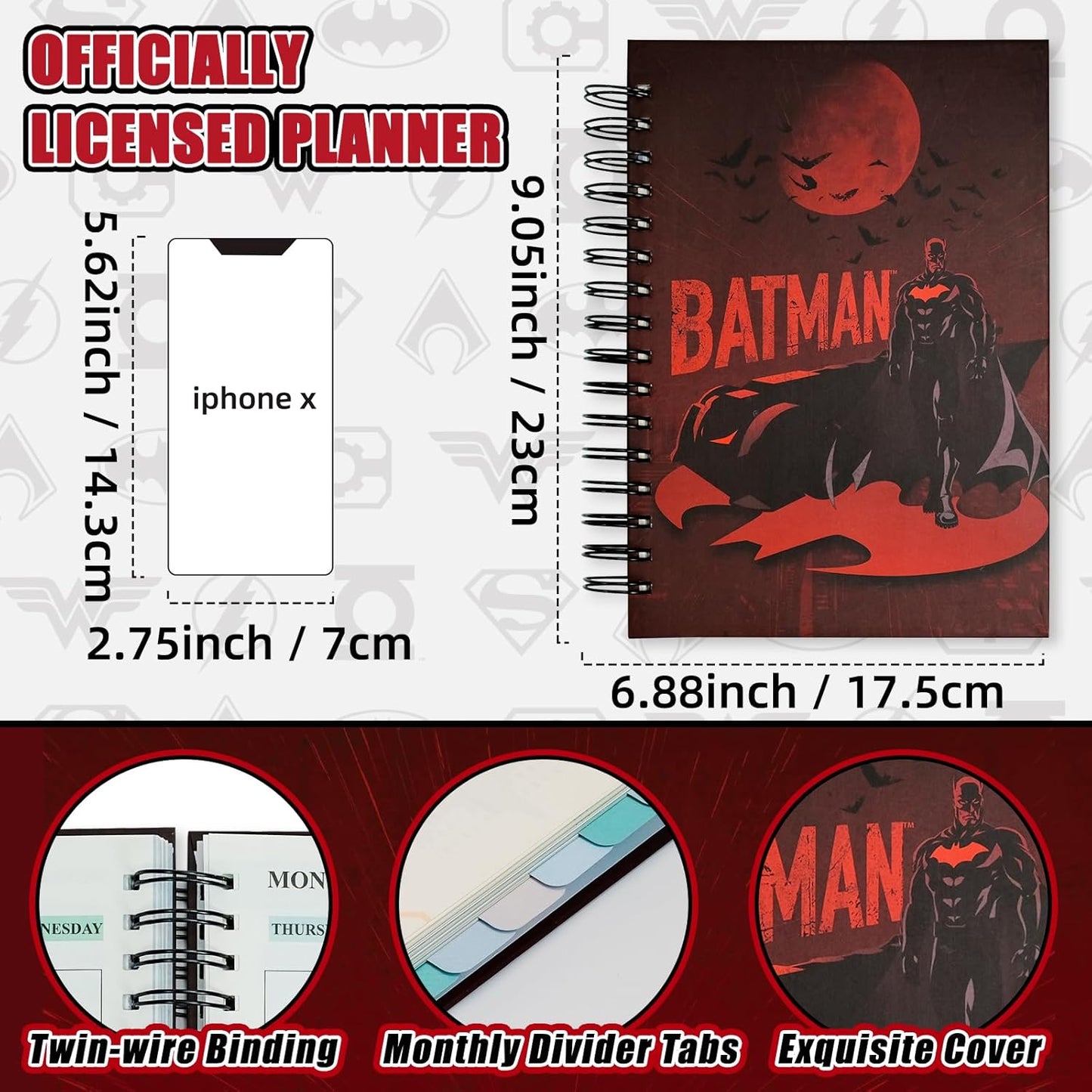 Super Hero Academic Planner, Weekly Monthly Daily Agenda, Custom Date Organizer for Time Management, Spiral Bound Notebook with Colorful Tabs, Datebooks for Reward School Teacher (Red)