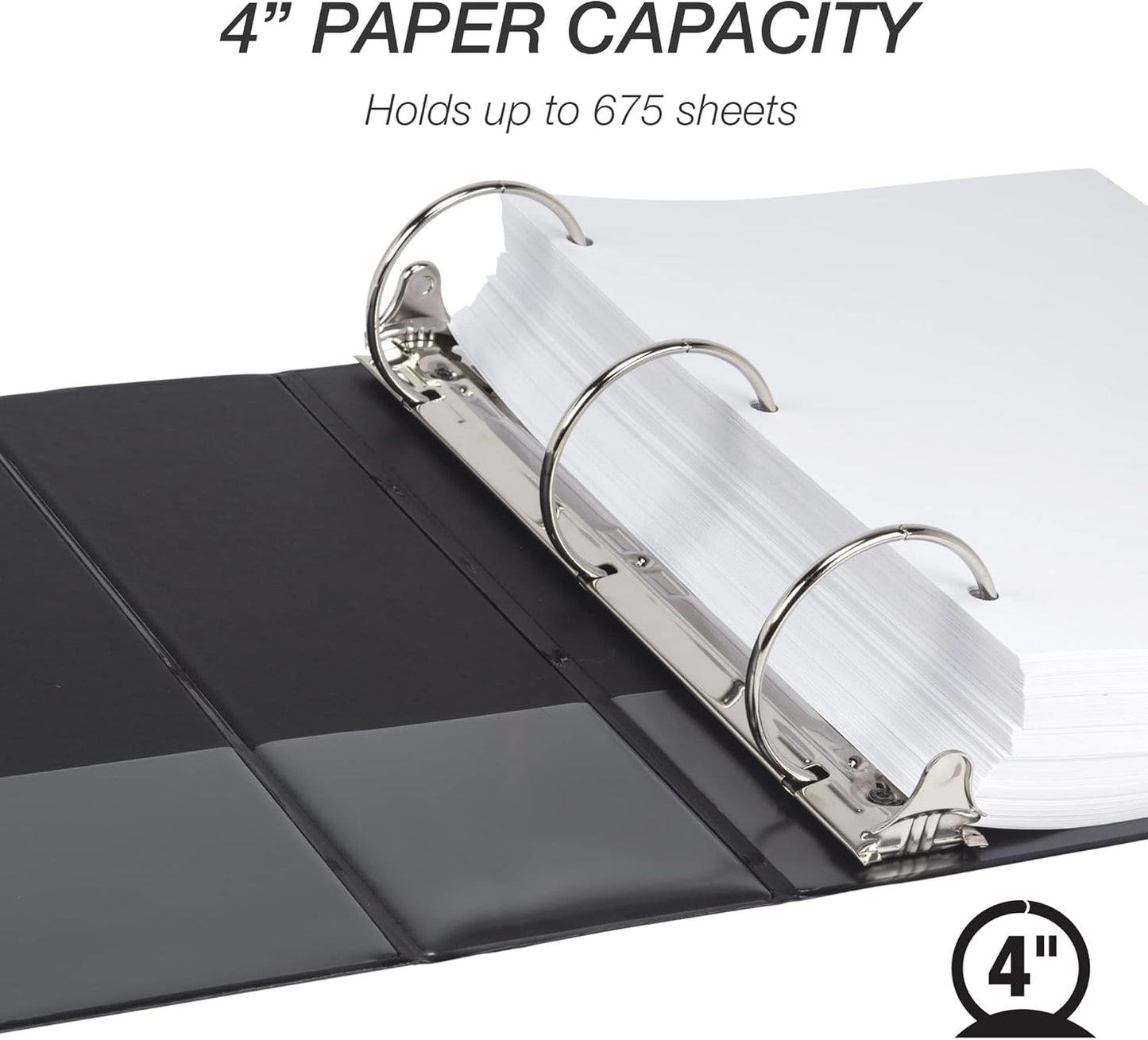 Samsill 4 Inch 3 Ring Binder, Made in USA, Economy Round Ring, Clear View Cover, 675 Sheet Capacity - for School, Home, Office - Charcoal Black