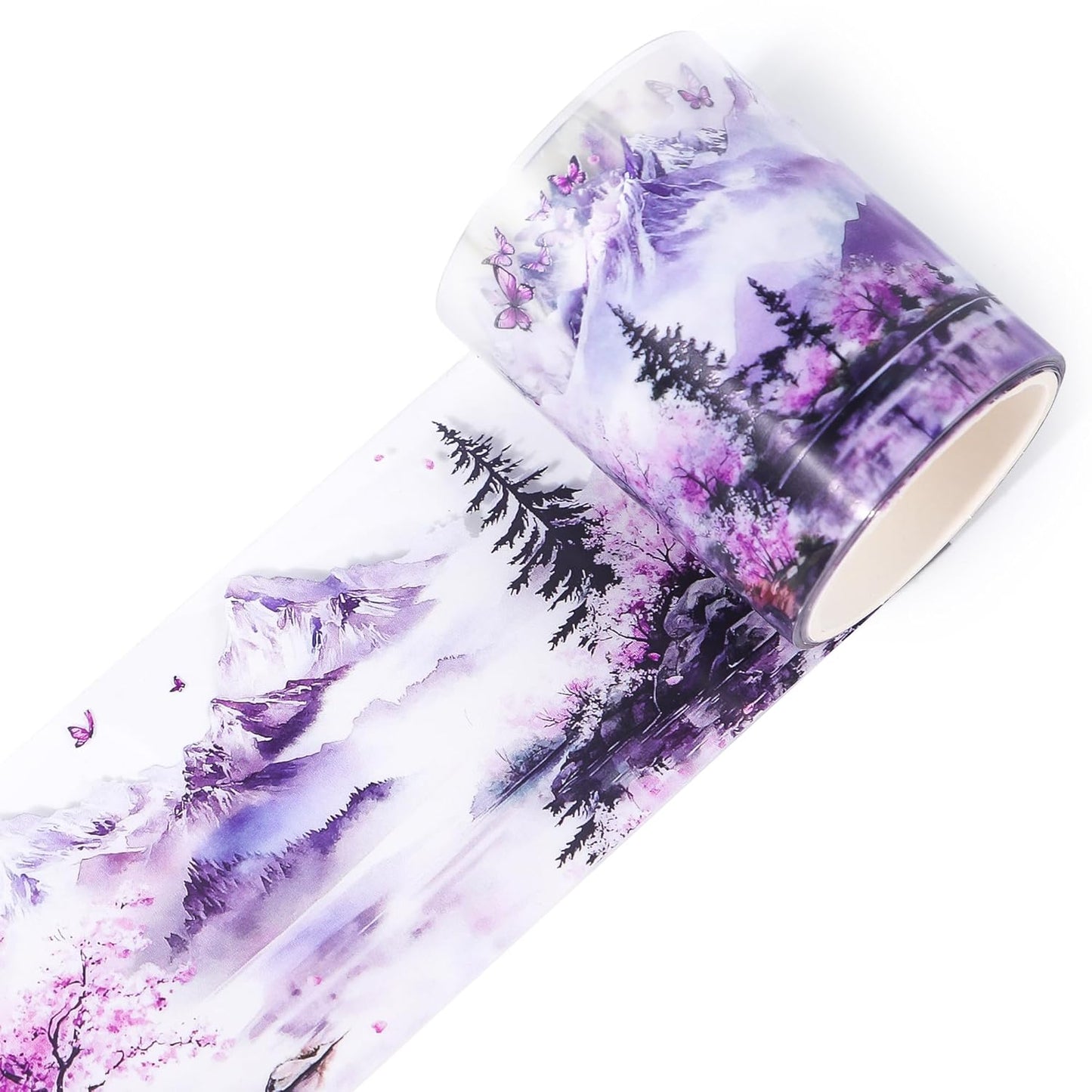 PET Tape for Journal Scrapbooking - Cherry Mountain Forest Junk Journal PET Tape Scrapbook Supplies, Scrapbook Notebook Bottle Crafts Decorating