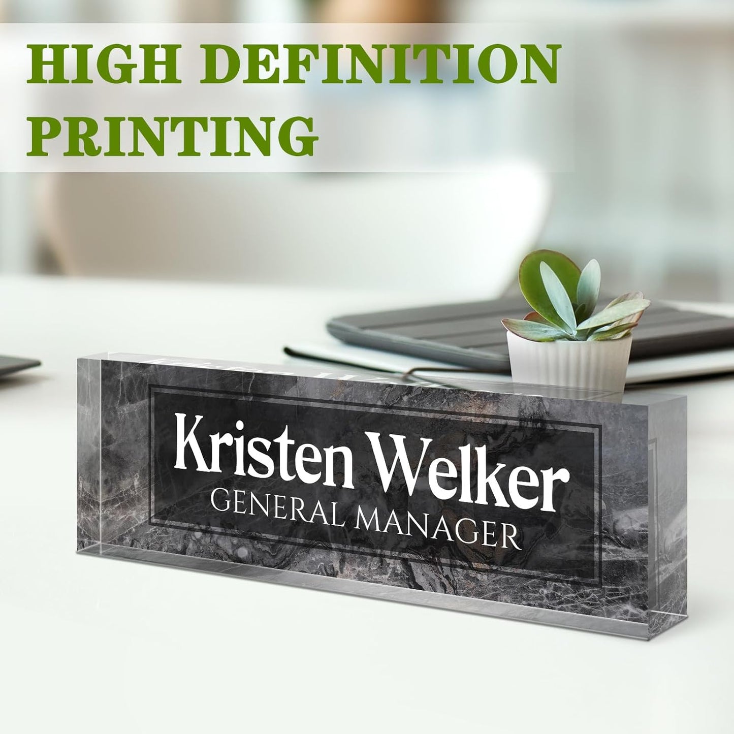 Gowellly Desk Name Plate Personalized - Custom Acrylic Name Plate for Desk - Enterprise Custom Logo/Text nameplates - Employee Appreciation Gifts (Ink Black)