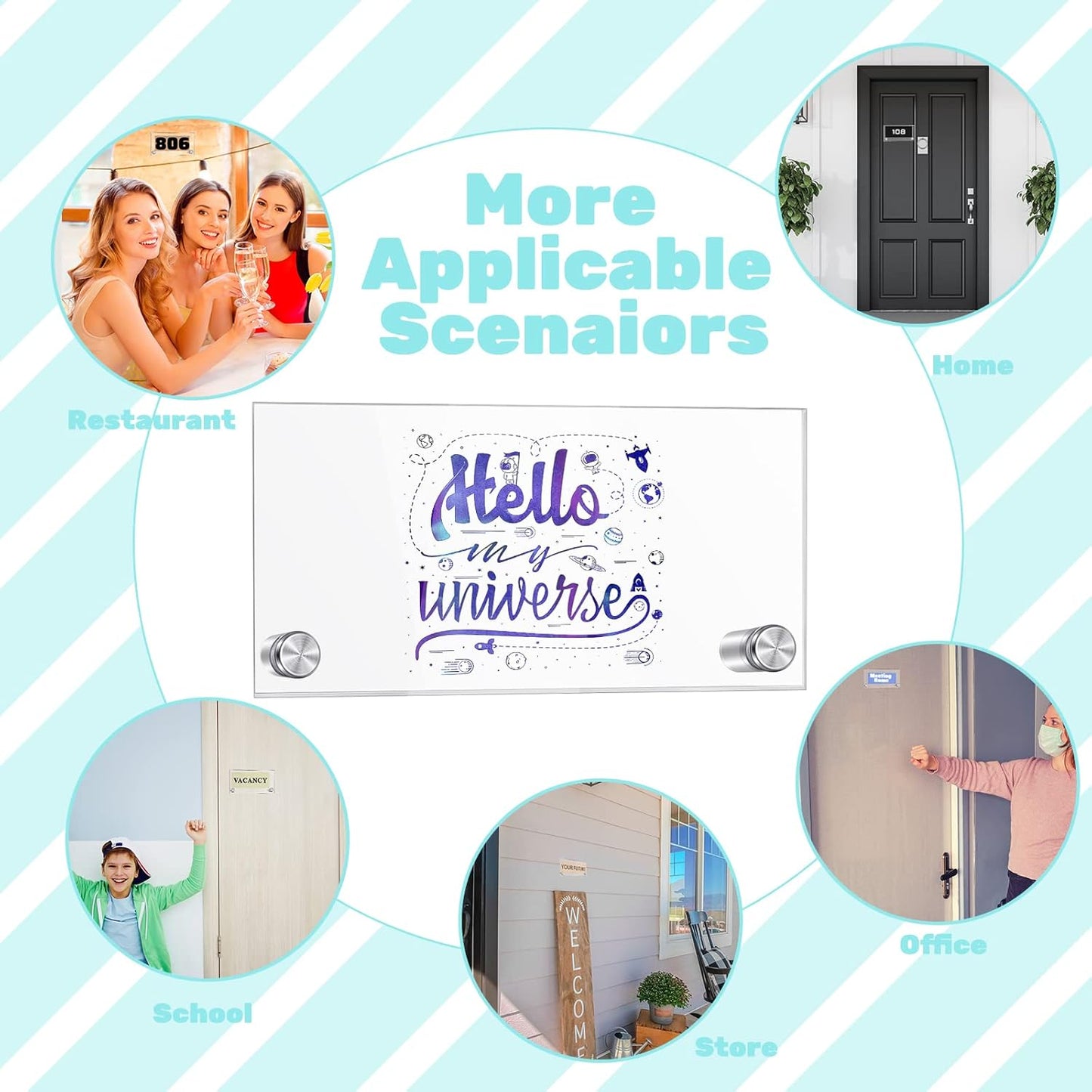 Demissle 8 Sets Clear Acrylic Wall Name Plate Holders Office Door Mount Name Plate Holder with Stainless Steel Standoff Screws for Office Home Store Restaurant (6 x 3 Inch)