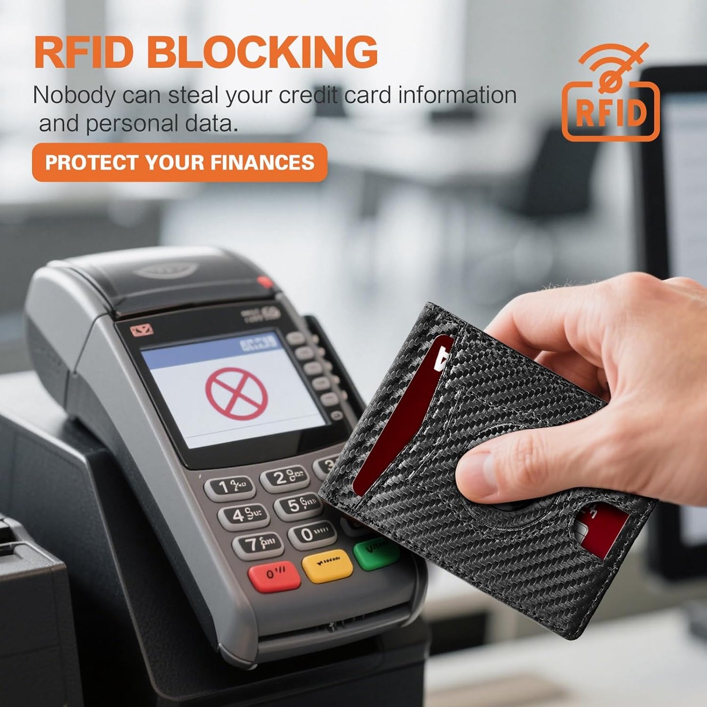 Slim Wallet for Men RFID Blocking Bifold Carbon Fiber Mens Slim Wallet,Ultra Thin Minimalist Front Pocket Small Compact Mens Leather Wallets,Smart Security Credit Card Holder Wallet with 2 ID Window