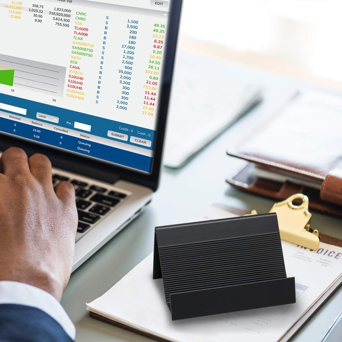 Business Card Holder Aluminum Business Card Display Stand Desktop Organizer, High-end New Series (Black) 2 Pack