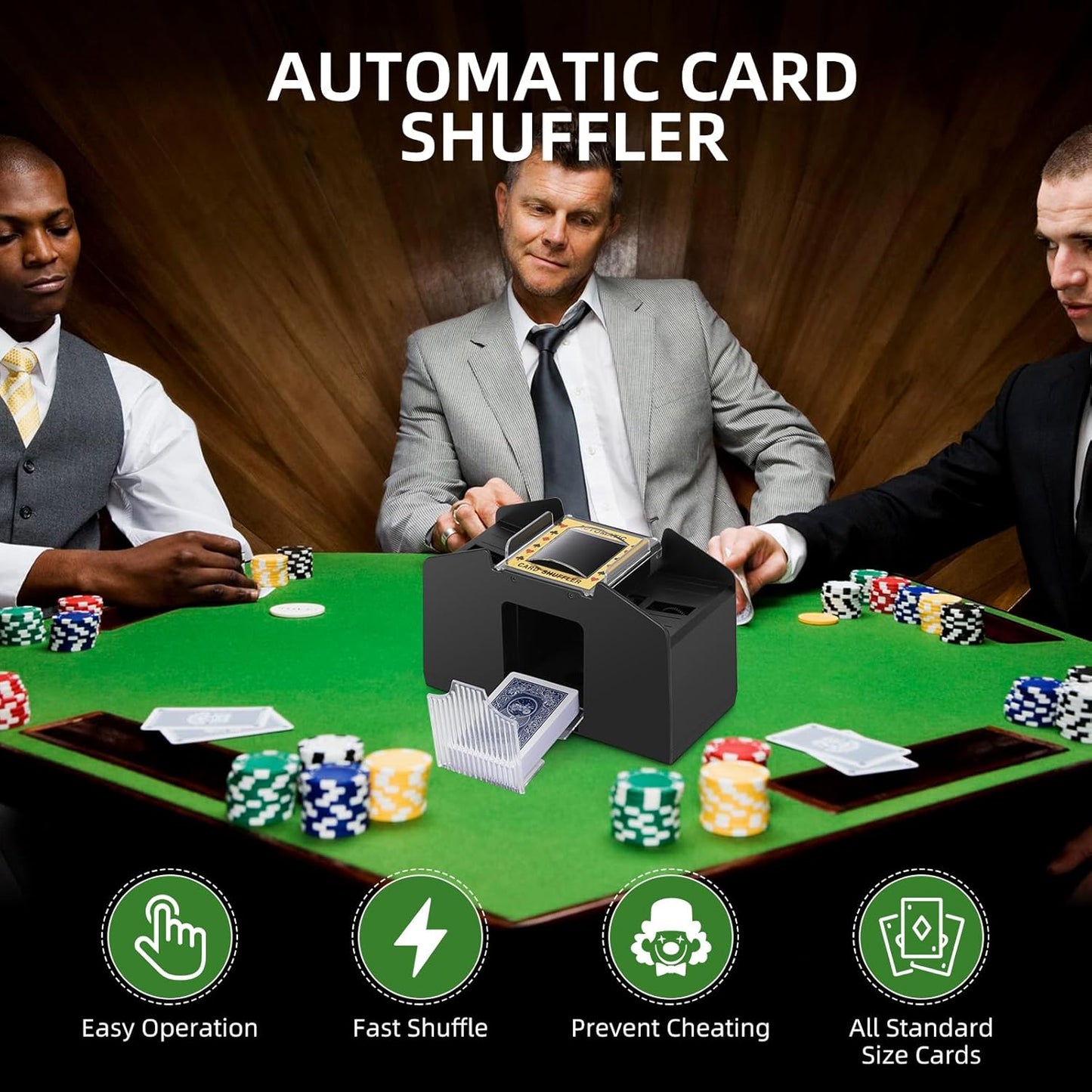 Automatic Card Shuffler 1/2/4/6 Decks,Battery Operated Electric Playing Card Shuffler for UNO,Casino Card Game,Poker,Phase 10,Blackjack,Texas Hold'em,Home Card Games