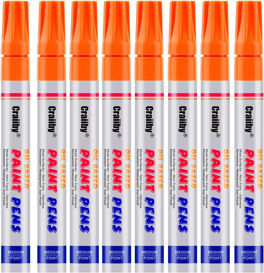 Orange Paint Markers, 8 Pack Oil-Based Waterproof Quick Dry Permanent Paint Pen Set for Rocks Painting, Wood, Fabric, Plastic, Canvas, Glass, Mugs, Metal, Tire, Stone, DIY Craft