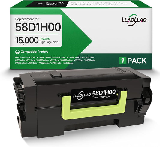 LLAOLLAO 58D1H00 Toner Replacement for Lexmark 58D1H00 Black Toner Cartridge High Yield for MS725 MS821 MS822 MS823 MS824 MS825 MS826 MX721 MX722 MX725 MX822 MX824 MX826 Laser Printer (15000 Pages)