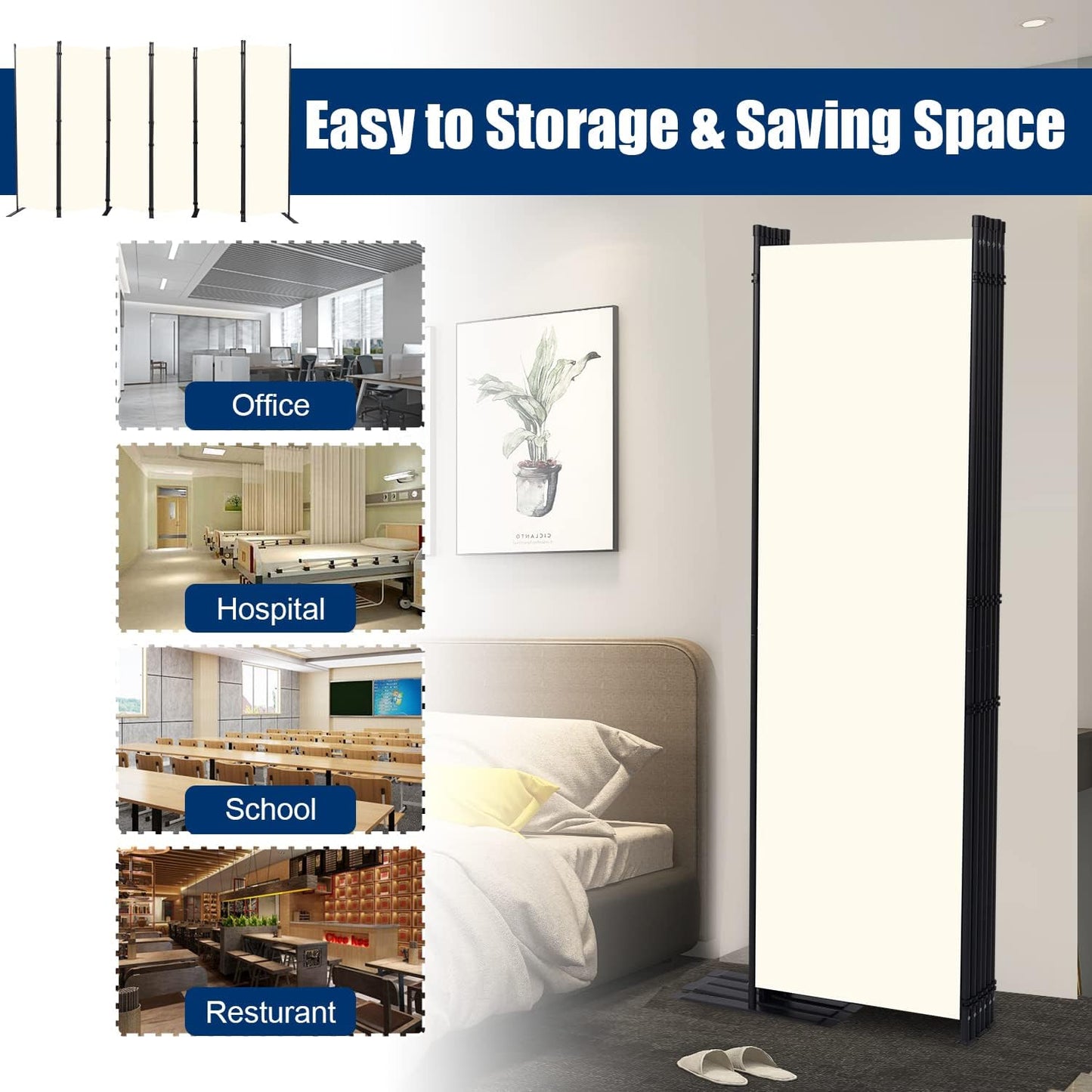 Room Divider 6FT Portable Room Dividers and Folding Privacy Screens, 132'' W Fabric Divider for Room Separation, 6 Panel Partition Room Dividers Freestanding Wall Divider Screen for Dorm Studio Office